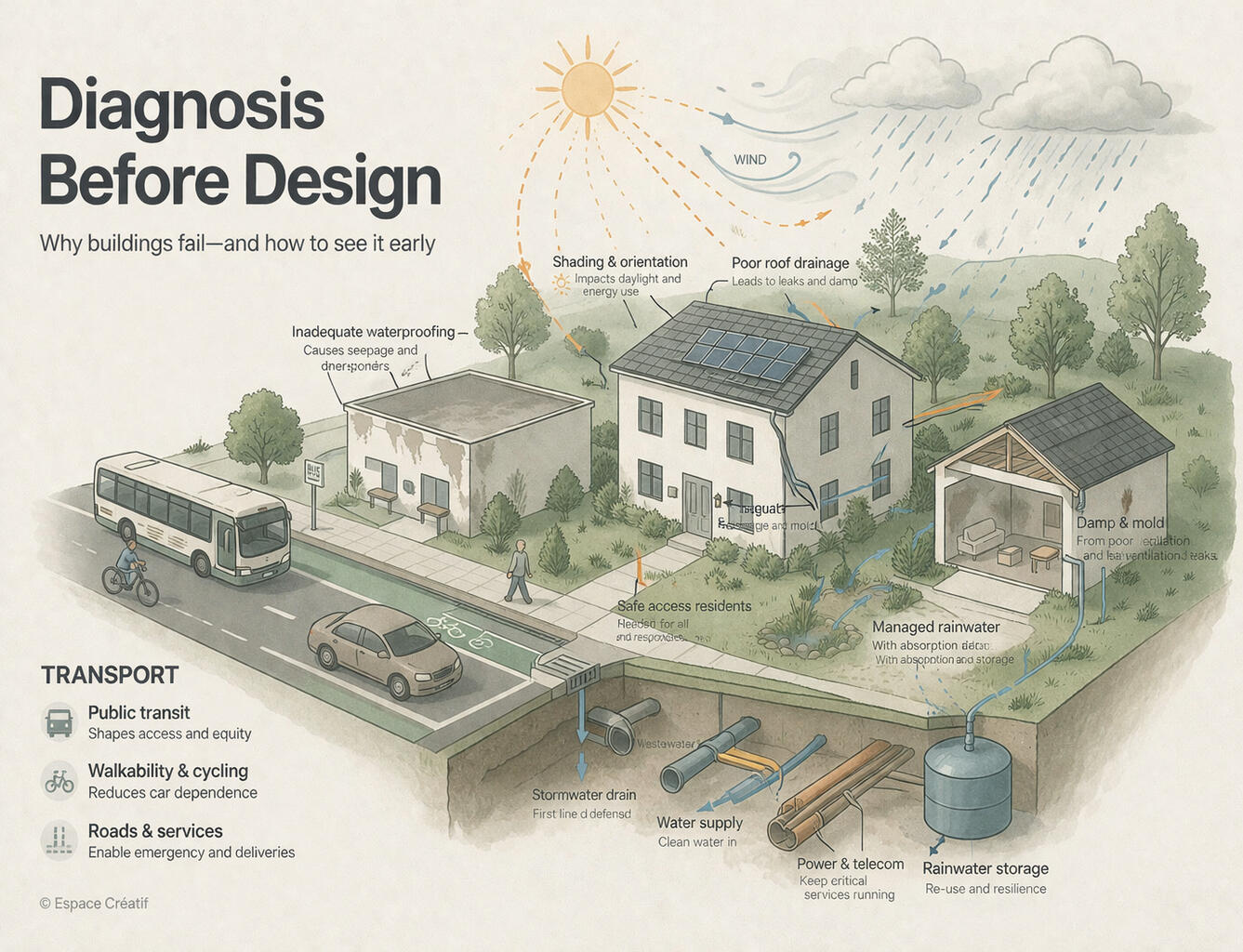 NEW emerging concerns Most housing issues are not isolated. They emerge from interacting systems — climate, infrastructure, use, and time.